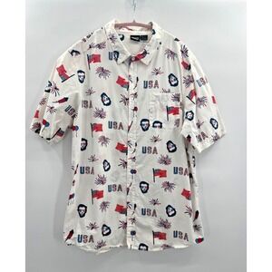 Mad Engine Mens XLarge Button Down Short Sleeve American BBQ Memorial Labor Flag